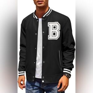 Black Varsity Jacket with White Lettering
